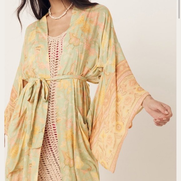 Lena Vie Butterfly Gardens Viscose + Cotton Kimono In Soft Petal Print, Sash Tie - Picture 10 of 15